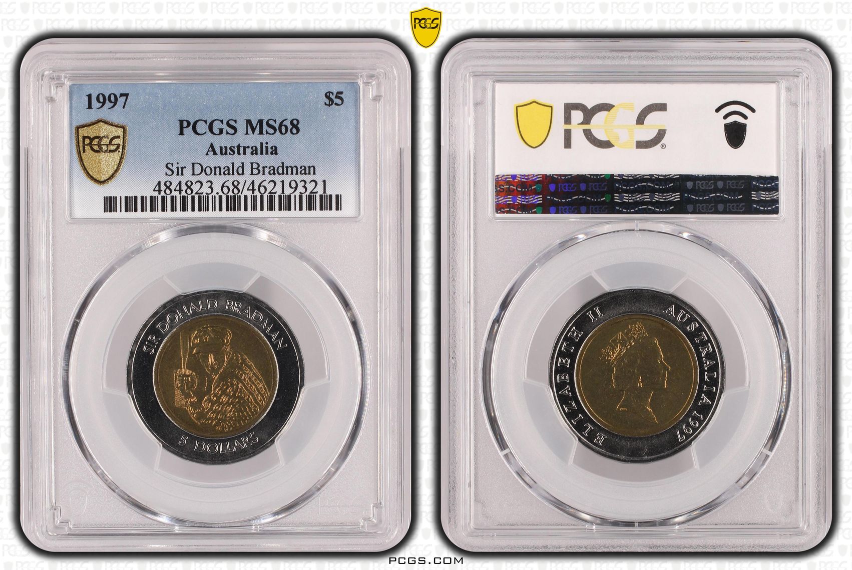 Sir Donald Bradman, Five Dollar, 1997, PCGS MS68