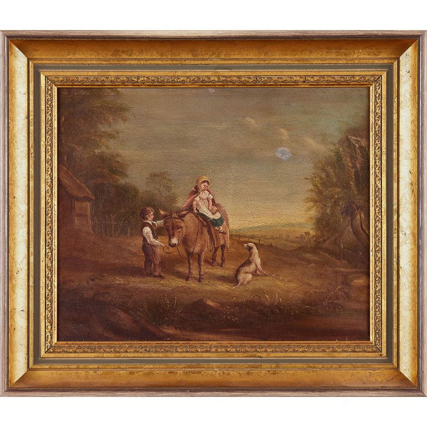 19th century Continental School, Figures with a donkey