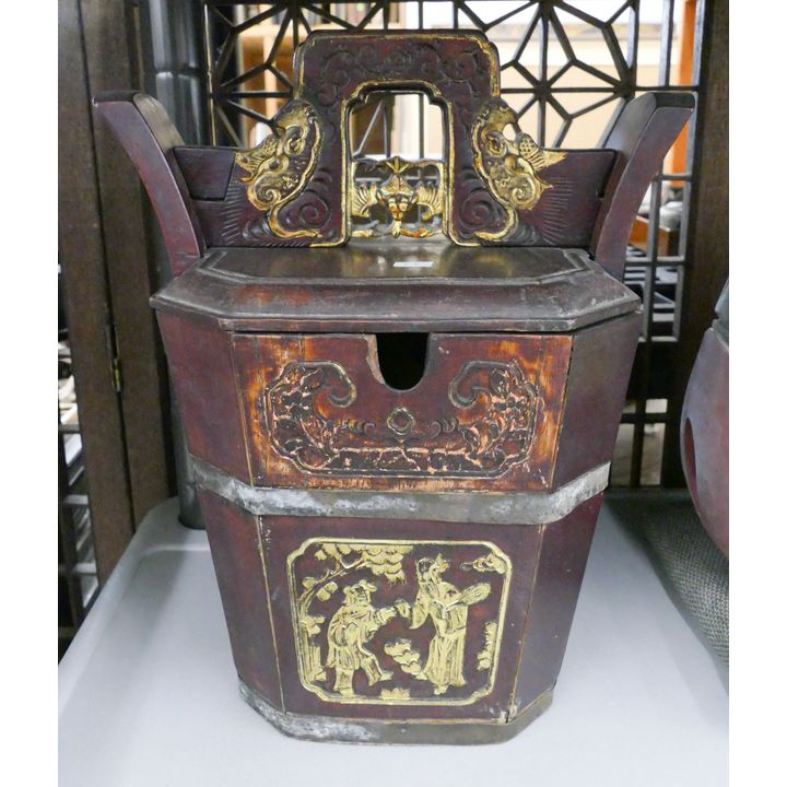 Antique Chinese Gilt Wood Rice Bucket- 12''