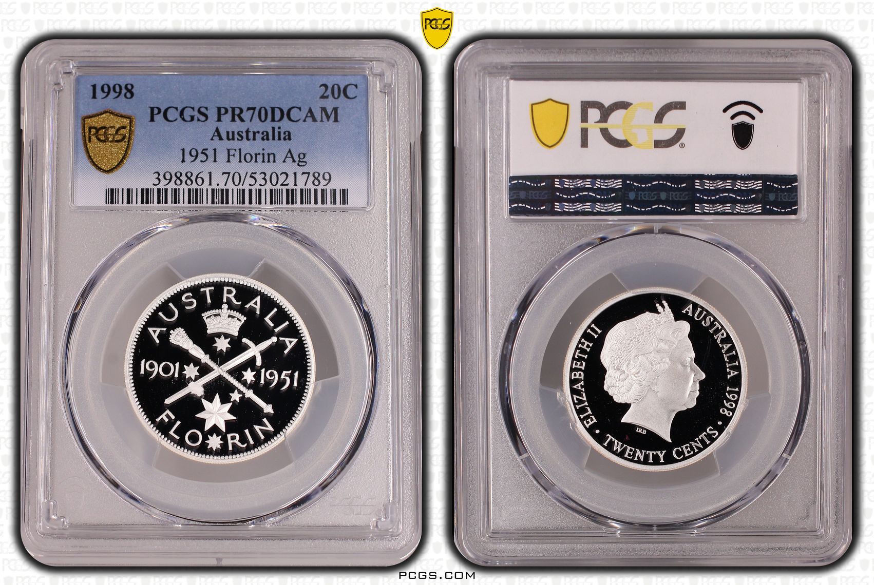 1951 Florin Silver, Twenty Cents, 1998, PCGS PR70DCAM