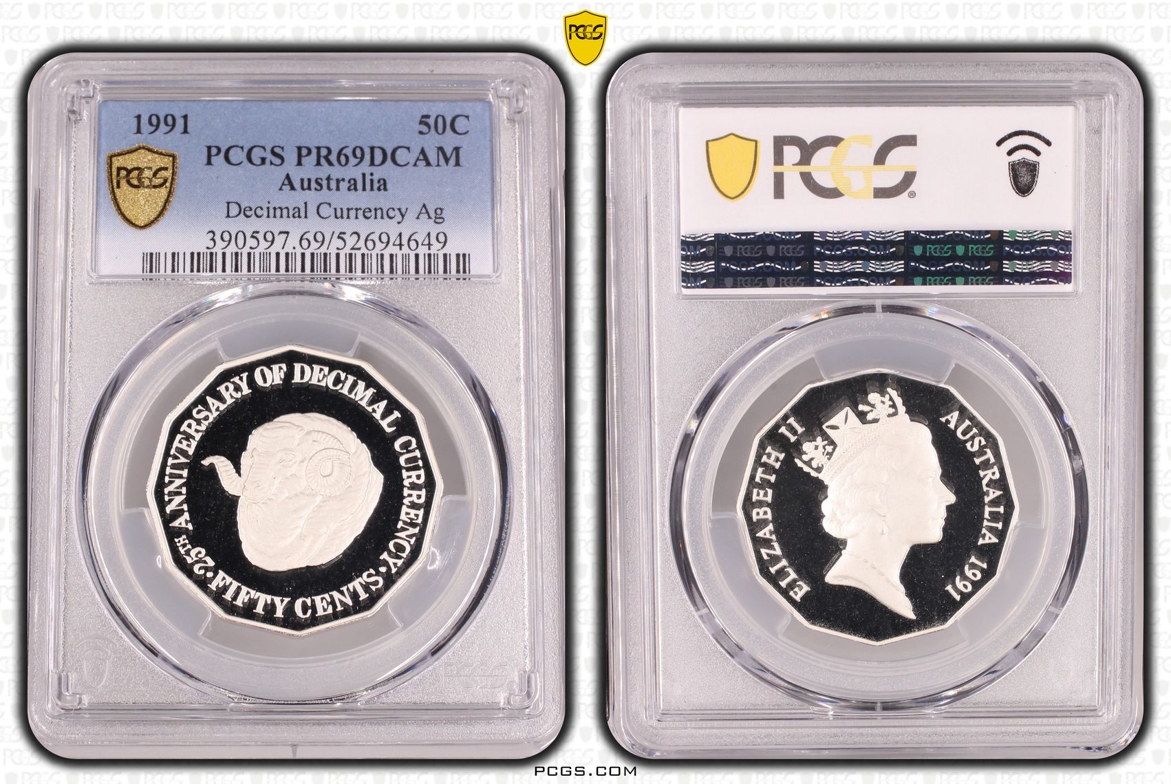 Decimal Currency Silver, Fifty Cent, 1991, PCGS PR69DCAM