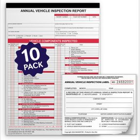8.5" X 11.75" ANNUAL VEHICLE INSPECTION REPORT FORM - 10-PACK - 3-PLY CARBONLESS (8.5" X 11.75") + 2-PLY VINYL WHITE INTERIOR INSP