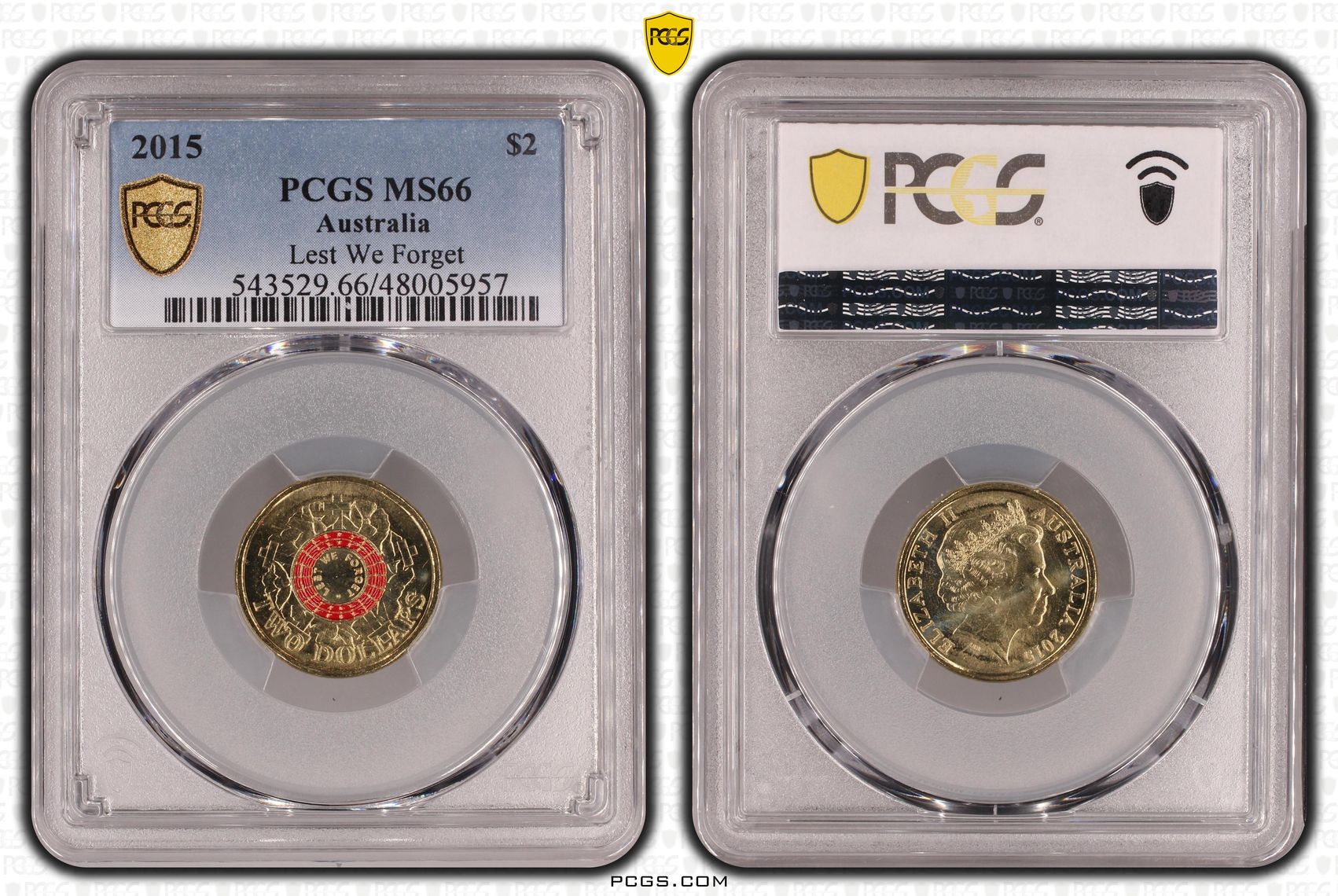 Lest We Forget Colourised, Two Dollar, 2015, PCGS MS66