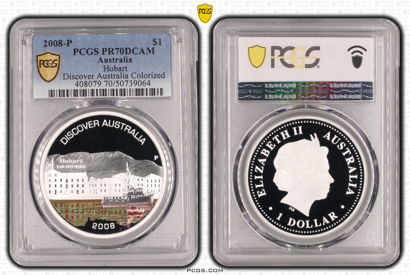 Hobart Discover Australia Colorized POP 2/0, One Dollar, 2008-P, PCGS PR70DCAM
