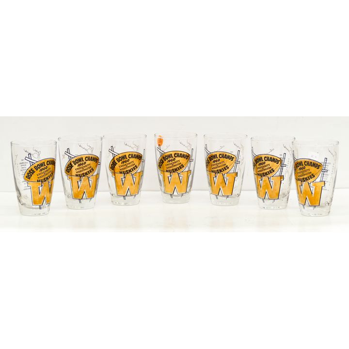 7pc 1960 University of Washingtion ''Rose Bowl Champs'' Glasses 5''