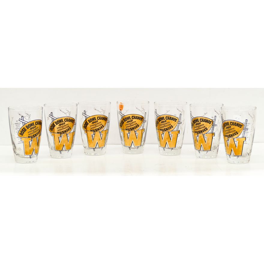 7pc 1960 University of Washingtion ''Rose Bowl Champs'' Glasses 5''