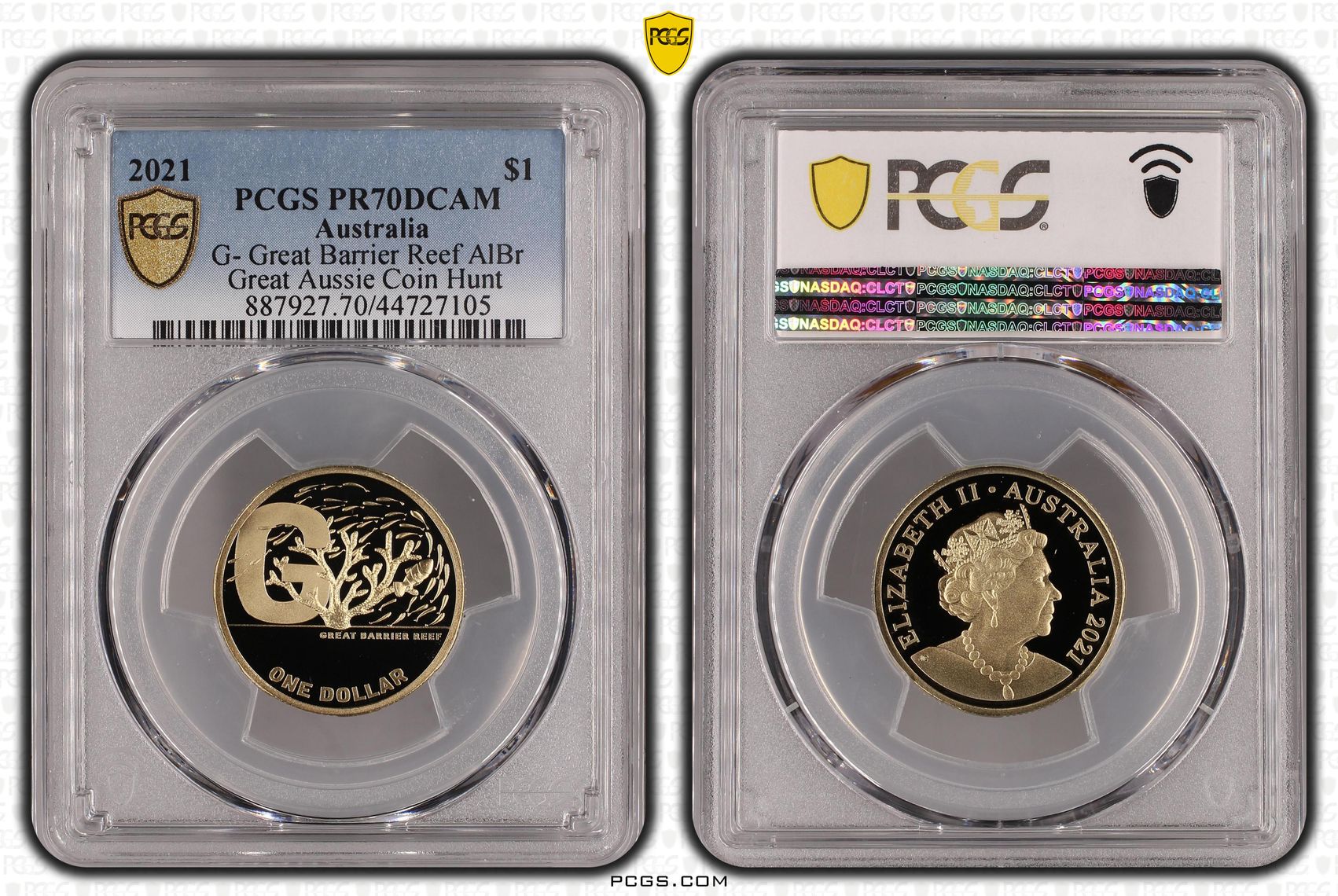 2021 Australia One Dollar, $1 G- Great Barrier Reef AlBr PCGS - PR70DCAM POP 16/0 -105