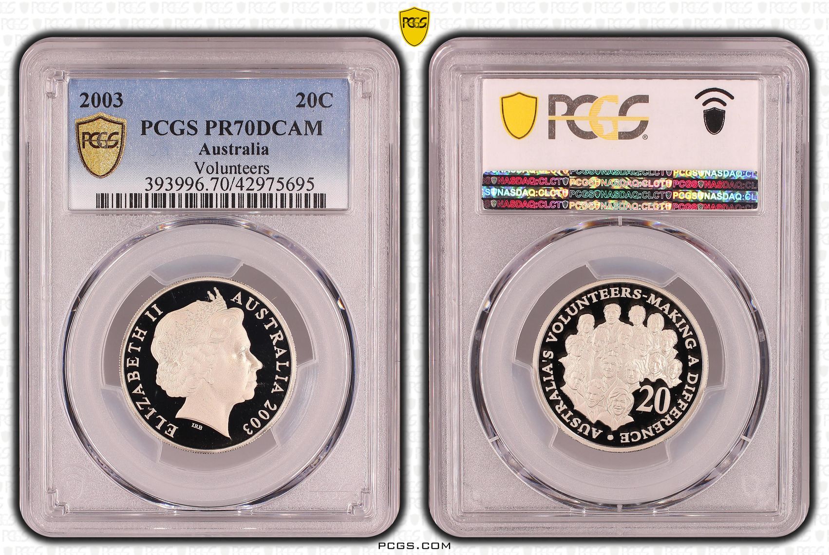 Elizabeth II, Volunteers, Twenty Cent, PR70DCAM , 2003 PCGS POP - 41/0