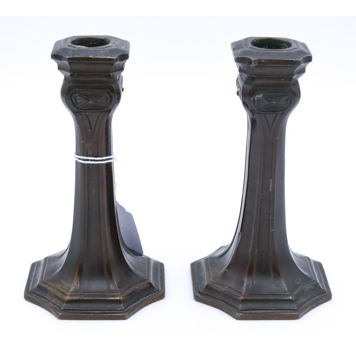 Pair Art Deco White Metal Candlesticks 6''