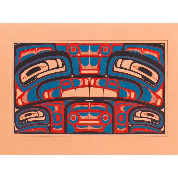 Tsimshian Bear Box Front Serigraph Glue to Backing- 22x21''