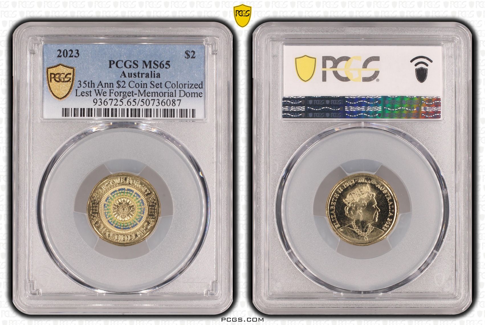 35th Ann $2 Coin Set Colorized Lest we Forget-Memorial Dome , Two Dollar, 2023, PCGS MS65