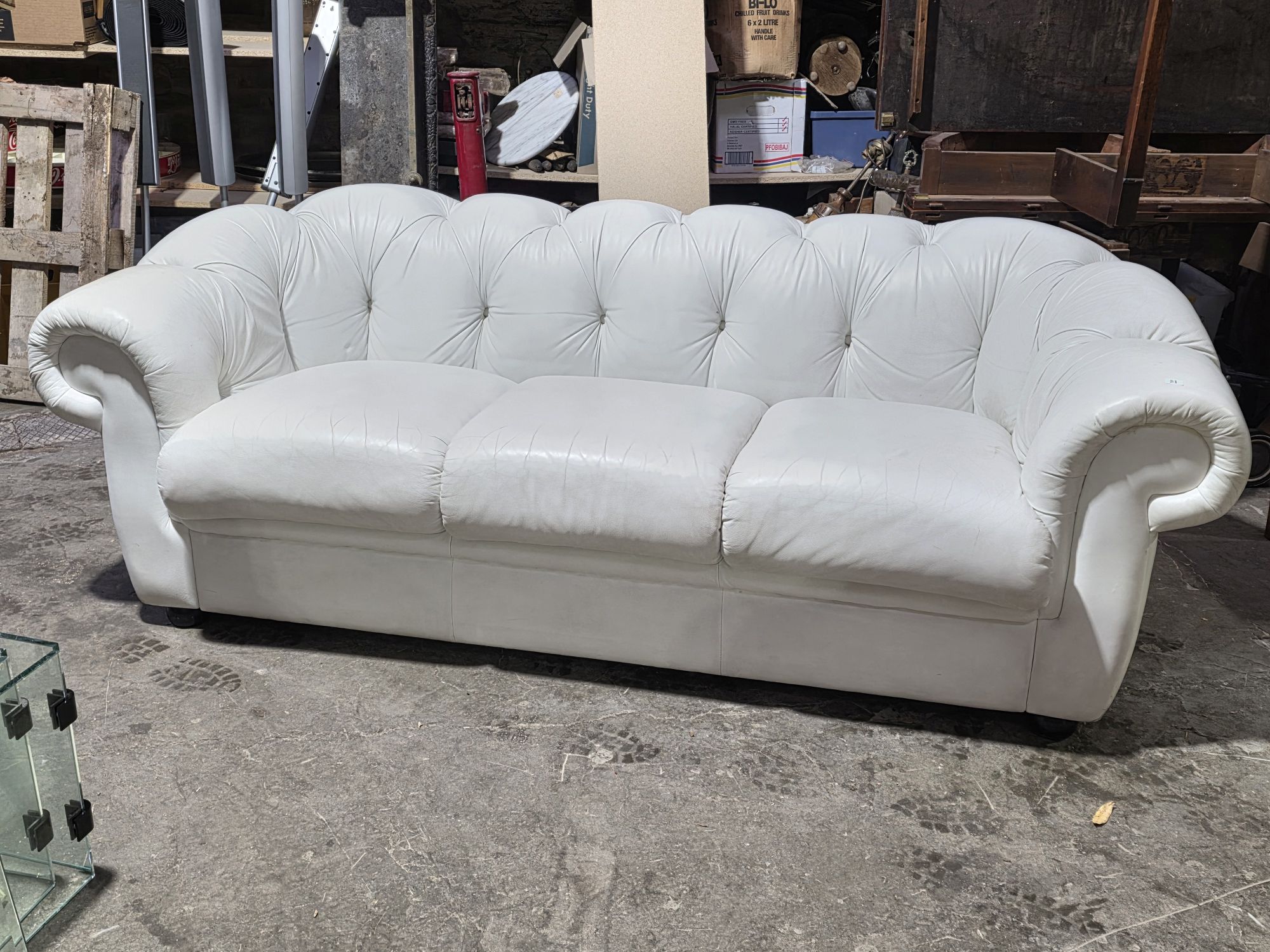 51 · WHITE LEATHER CHESTERFIELD SOFA