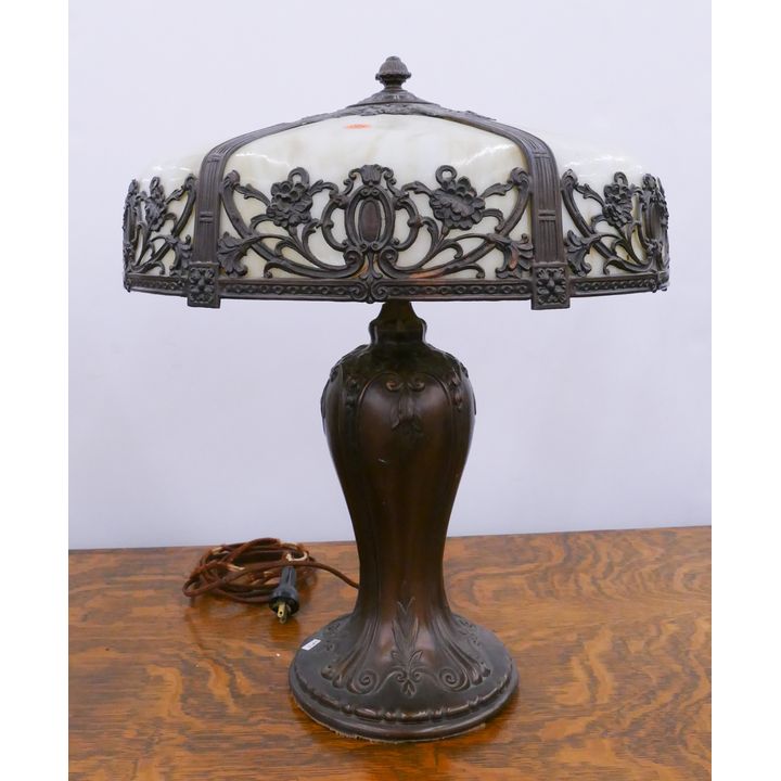 Antique Slag Glass Umbrella Shade Table Lamp- 21x18''