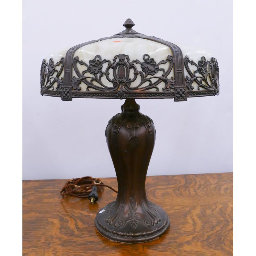 Antique Slag Glass Umbrella Shade Table Lamp- 21x18''