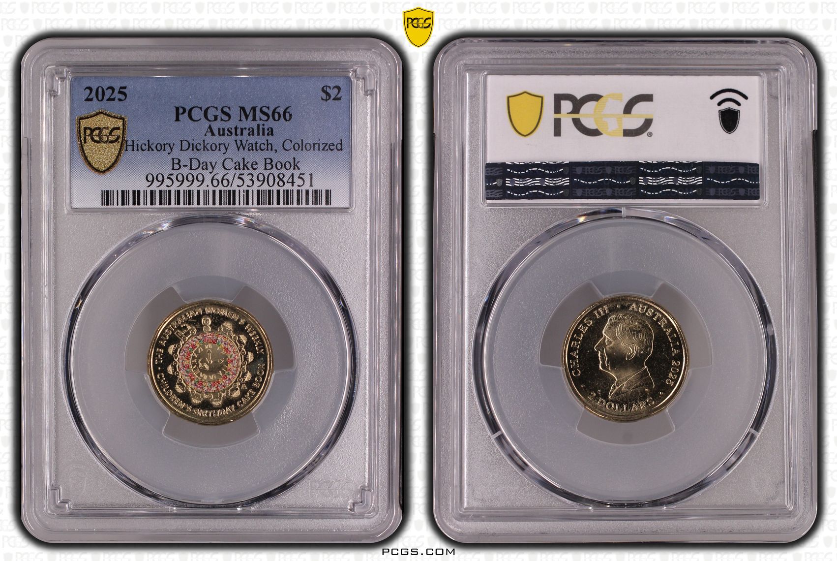 Hickory Dickory Watch, Colourised B-Day Cake Book, Two Dollar, 2025, PCGS MS66