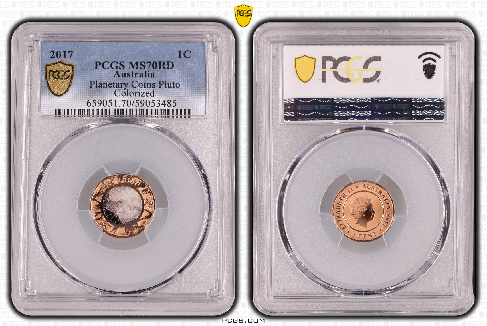 Planetary Coins Pluto Colorized, One Cent, 2017, PCGS MS70RD