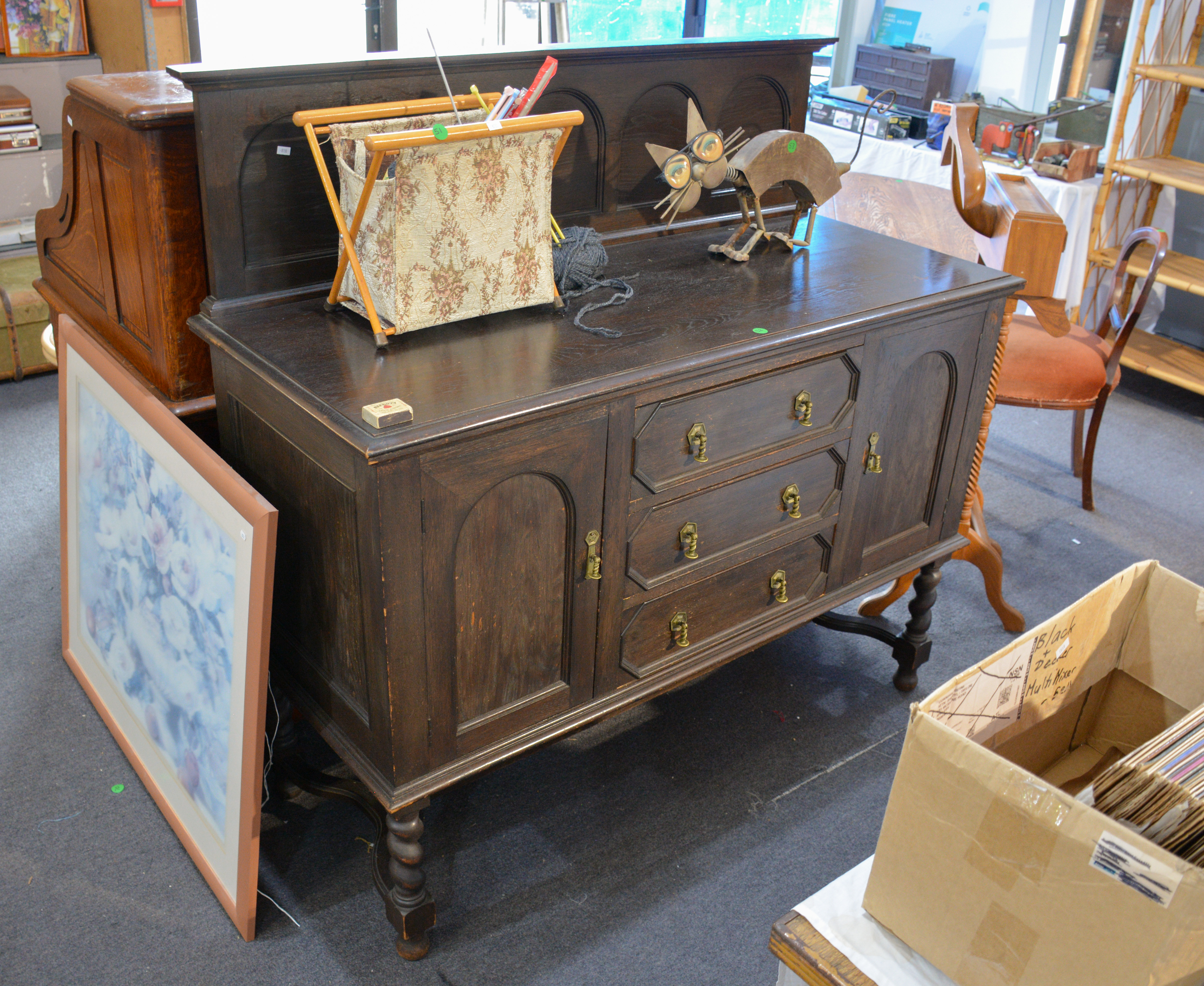 Edwardian Dark Stained Sideboard Barley Twist Legs — sold at auction in New Zealand for $30