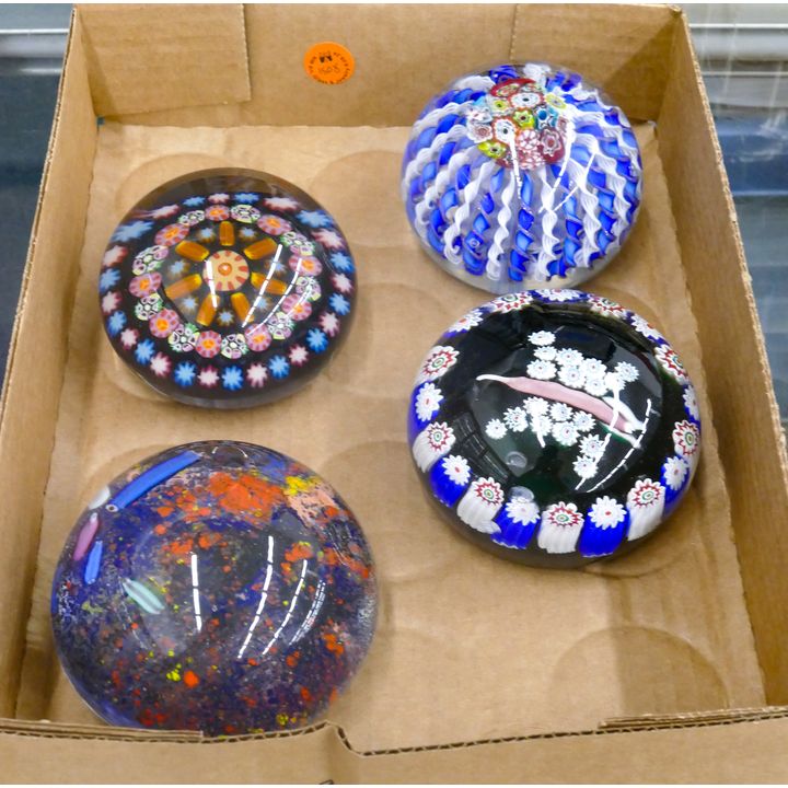 Box 4pc Murano Millefiori Glass Paperweights