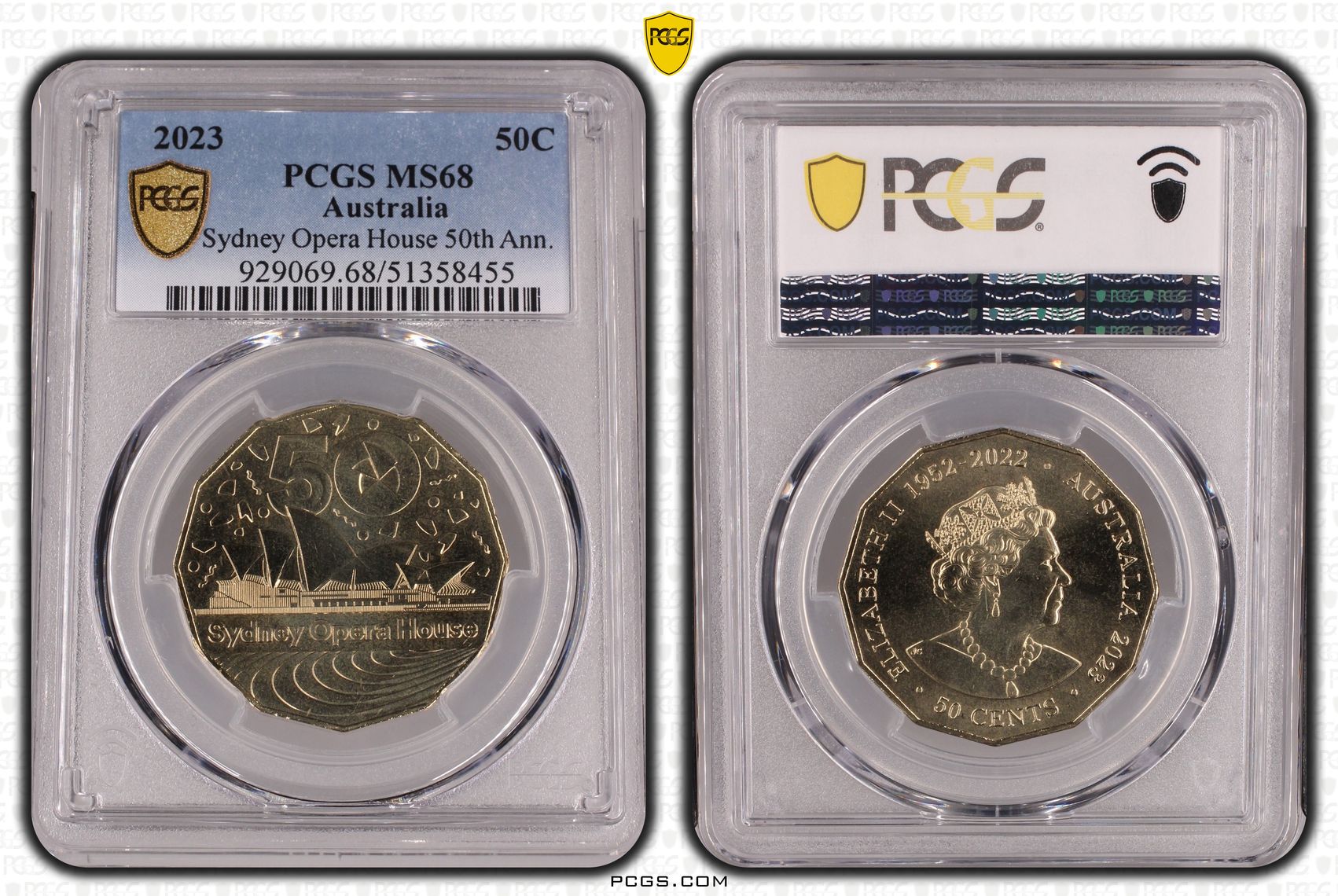 Sydney Opera House 50th Ann., Fifty Cent, 2023, PCGS MS68