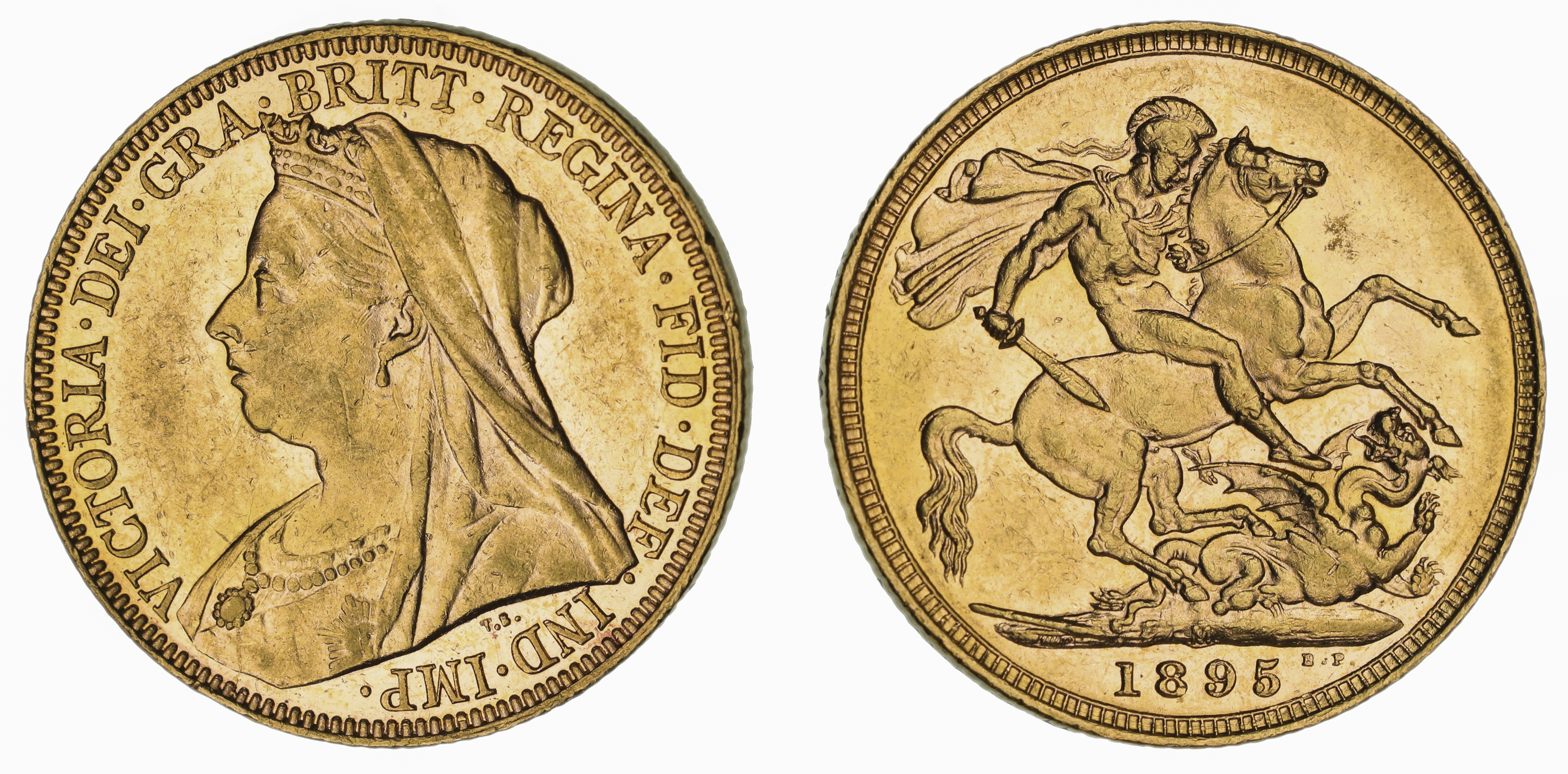 Victoria, St. George Reverse - Melbourne Mint - Veiled, Sovereign, 1895, EF