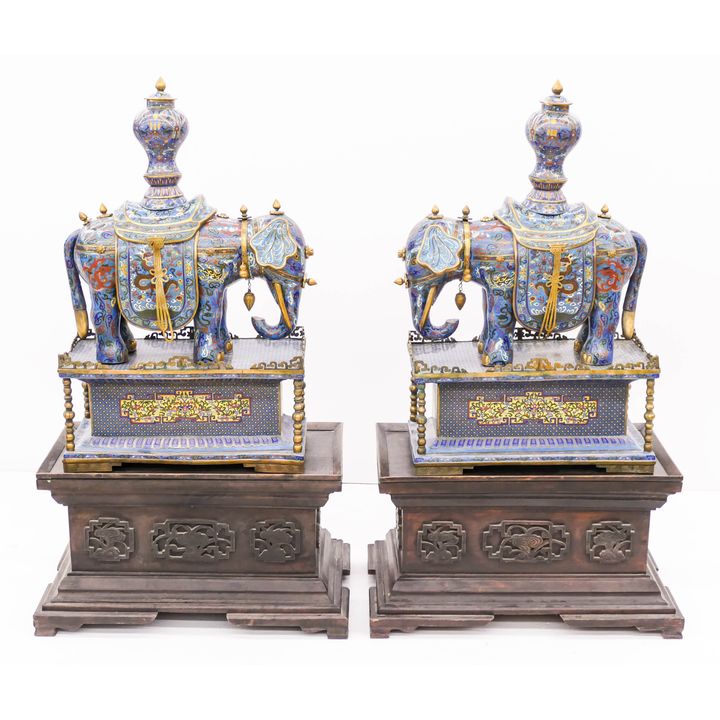 Impressive Pair Chinese Elephant Cloisonne Censers