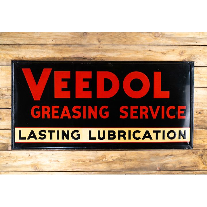 70" Veedol Greasing Service Lasting Lubrication Single Sided Wood Back Metal Sign TAC 8.9
