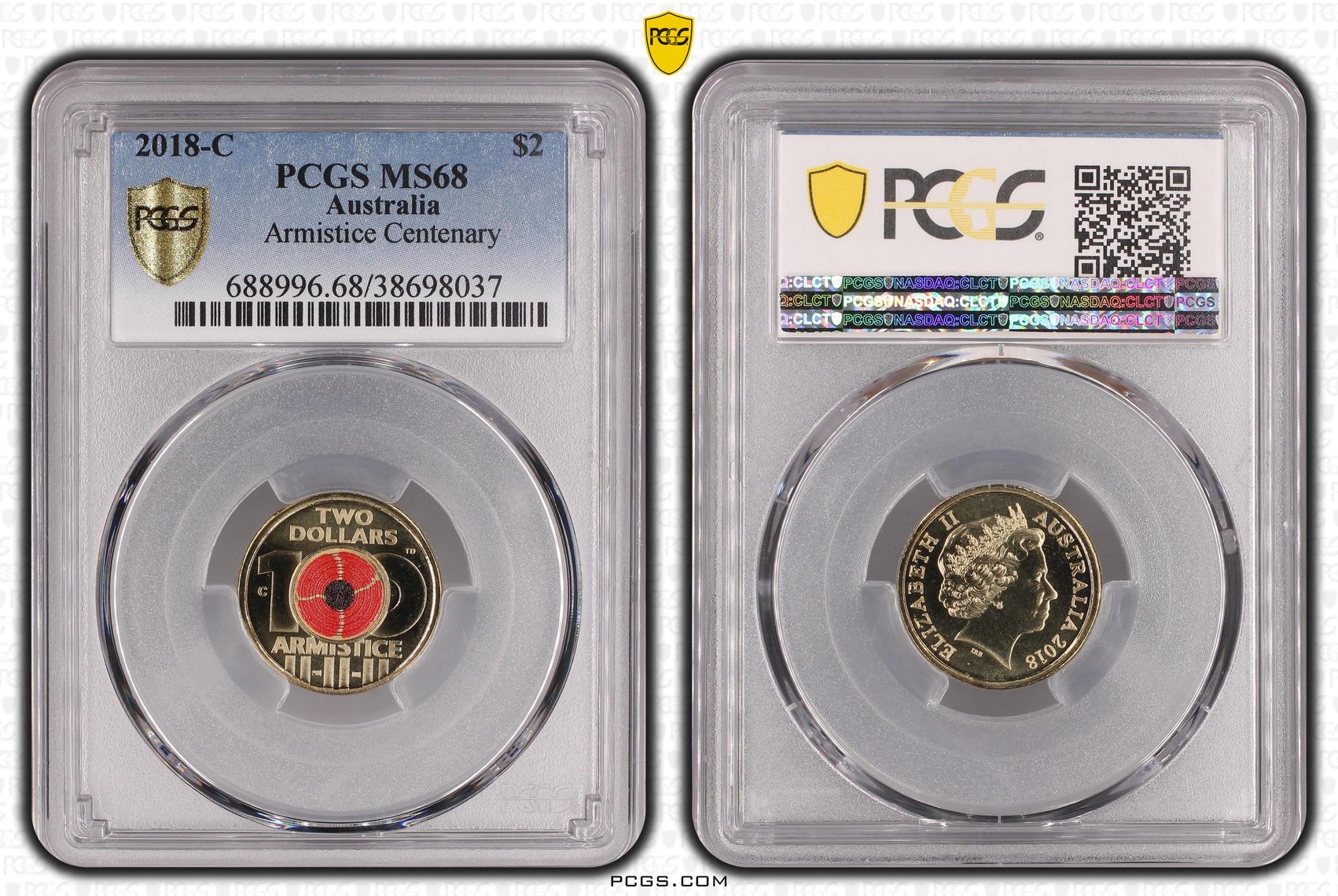 Elizabeth II, Armistice Centenary, Two Dollar, 2018-C, PCGS MS68