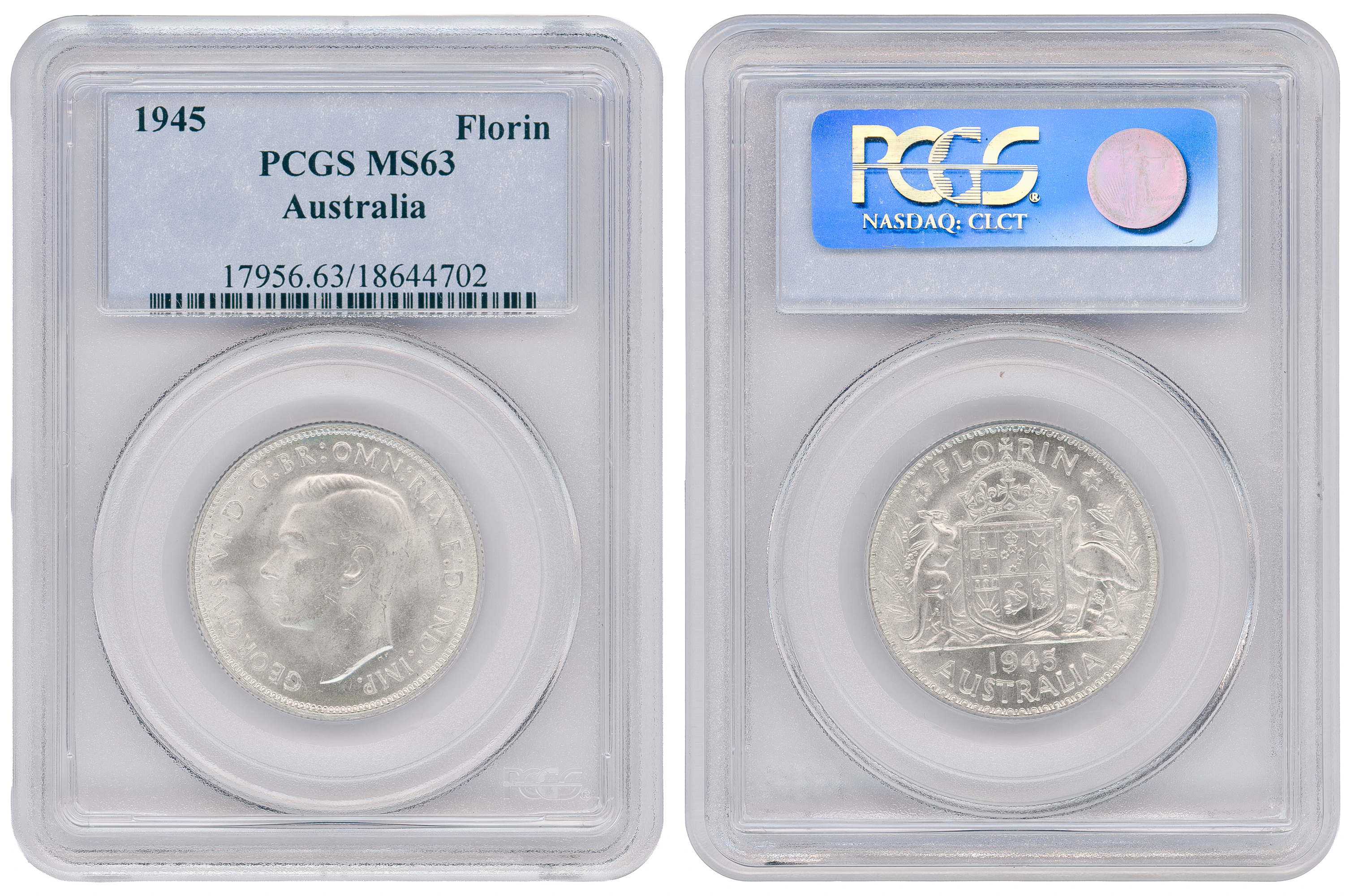 George VI, Florin, 1945(m), PCGS MS63