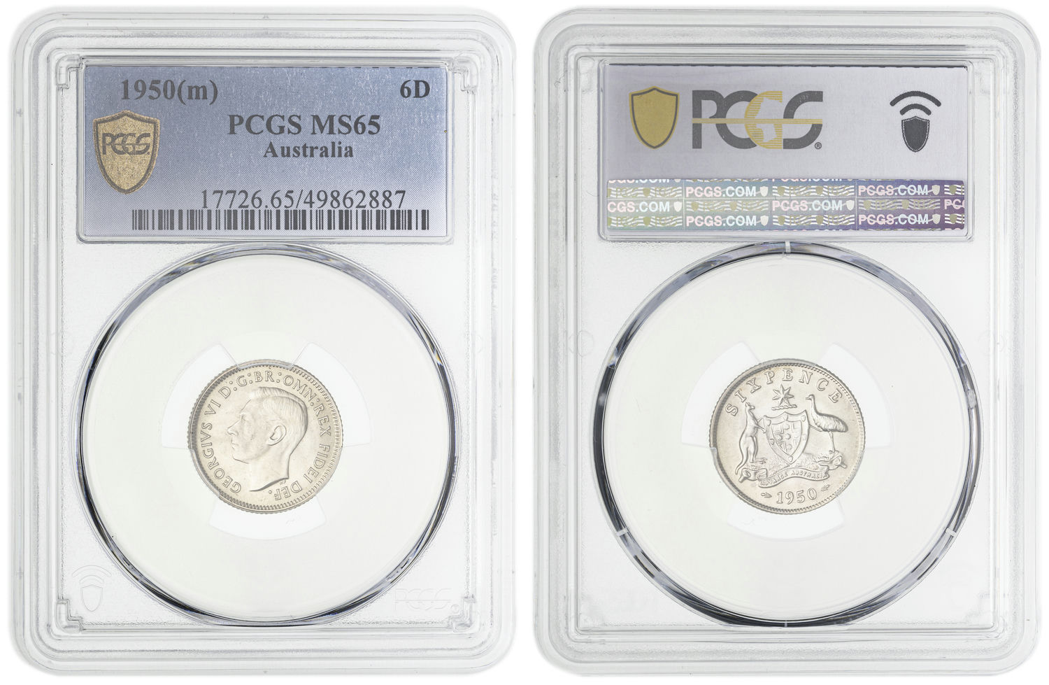 George VI, Sixpence, 1950, PCGS MS65