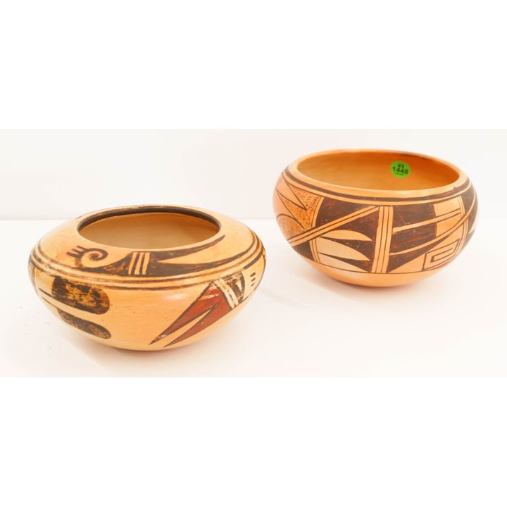 2pc Fannie Nampeyo Hopi Pottery Bowls- professionally restored- 6'' & 6.5'' diameter