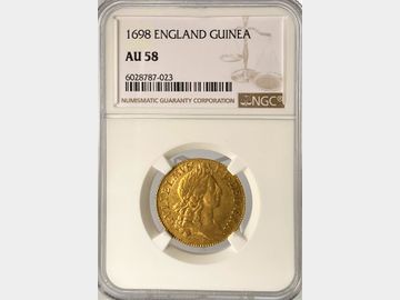 1698 WILLIAM III GOLD GUINEA AU58
