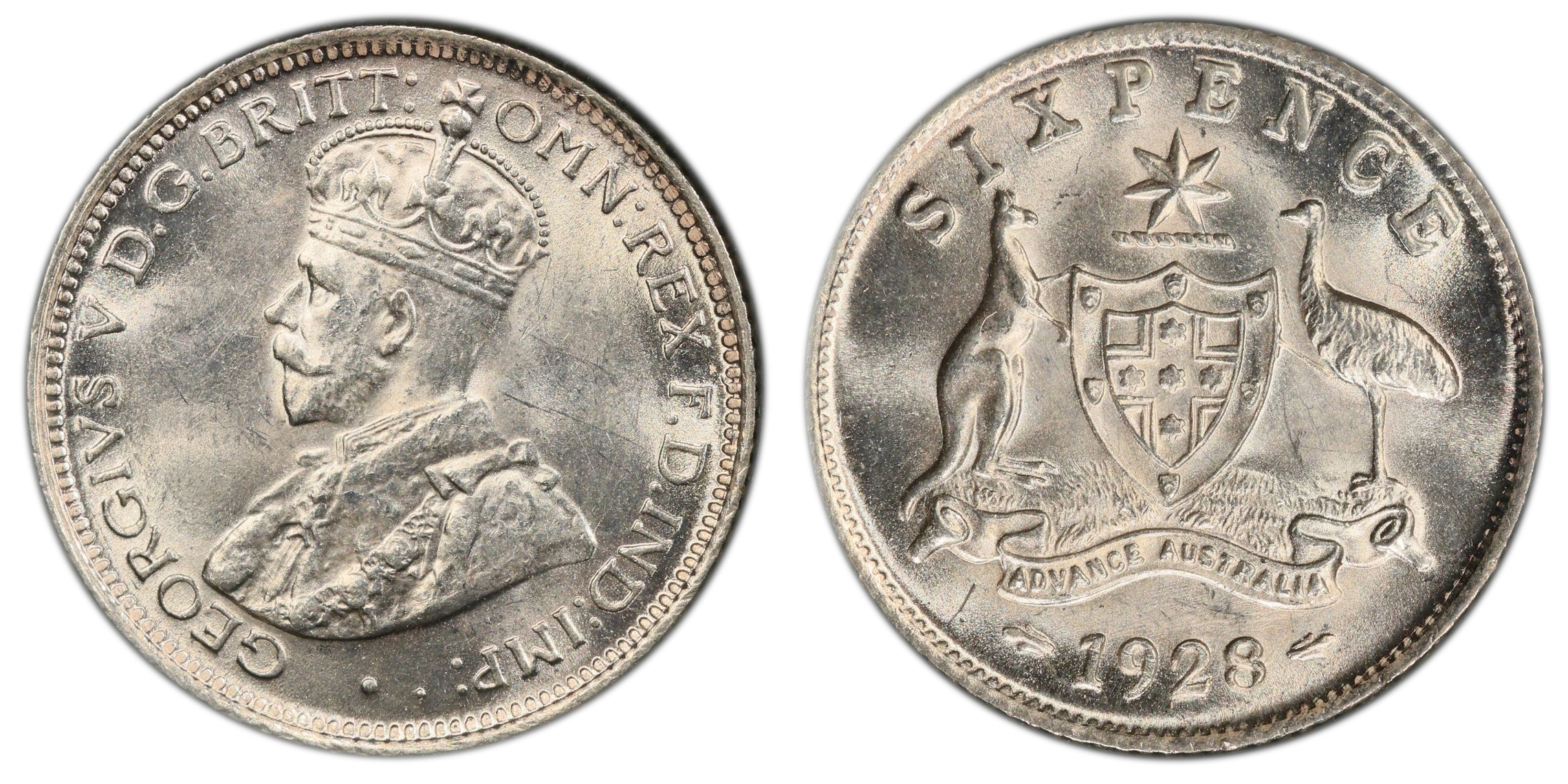 George V, , Sixpence, 1928(m), PCGS MS63