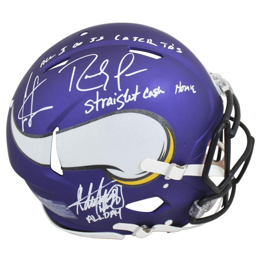 Randy Moss, Adrian Peterson & Cris Carter Signed & Inscribed Minnesota  Vikings Helmet (Beckett COA)