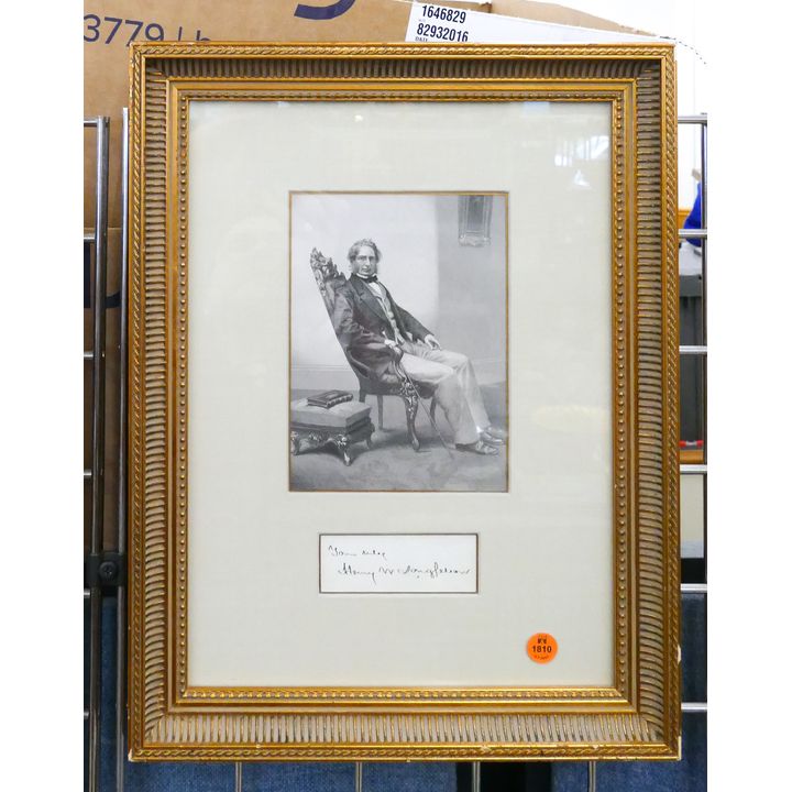Henry Longfellow Cut Ink Signature Framed- 17x13''