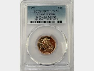 1993 ELIZABETH II PROOF GOLD SOVEREIGN PR70 DCAM TOP POP!