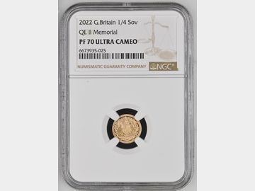 2022 MEMORIAL PROOF GOLD QUARTER SOVEREIGN PF70 UCAM TOP POP!
