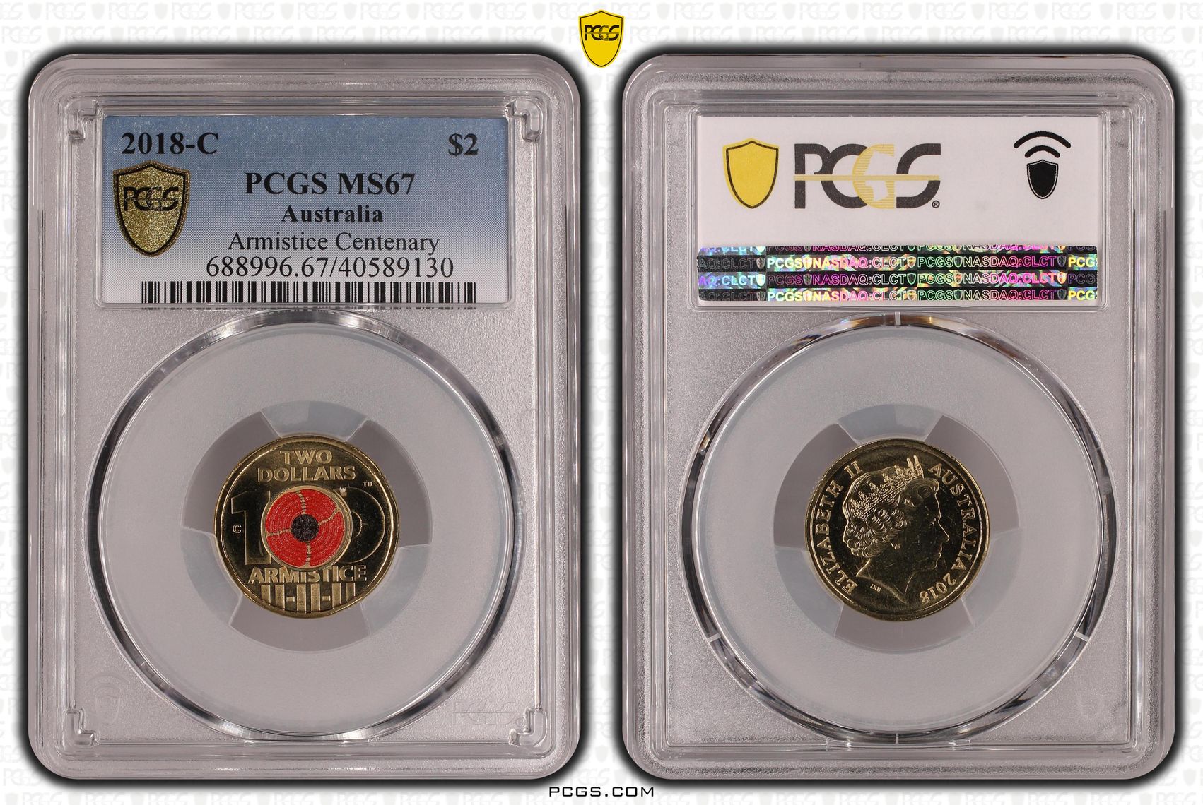 2018-C Australia Two Dollar, $2 Armistice Centenary PCGS - MS67 -130