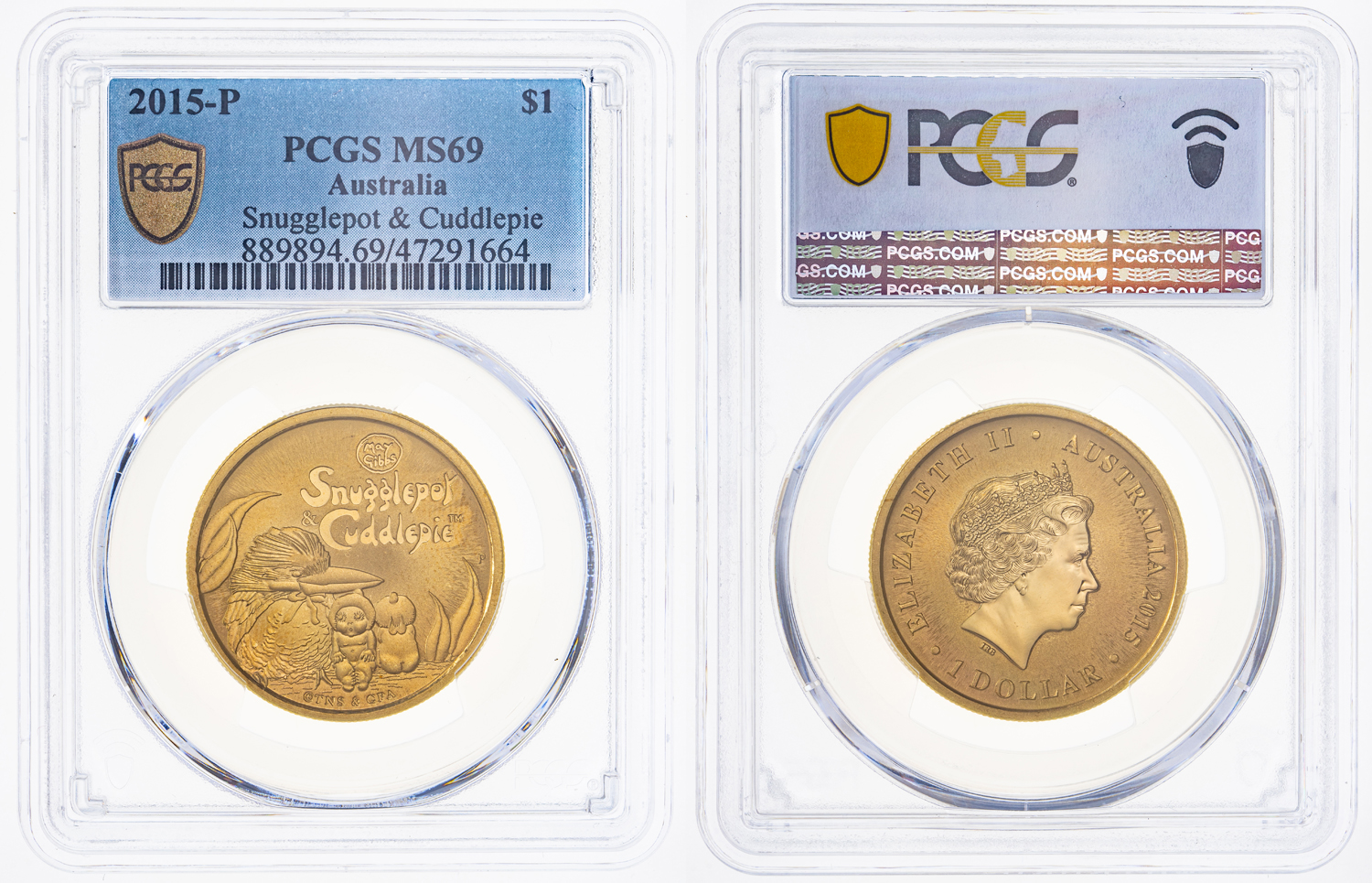 Elizabeth II, Snugglepot & Cuddlepie, One Dollar, 2015-P, PCGS MS69