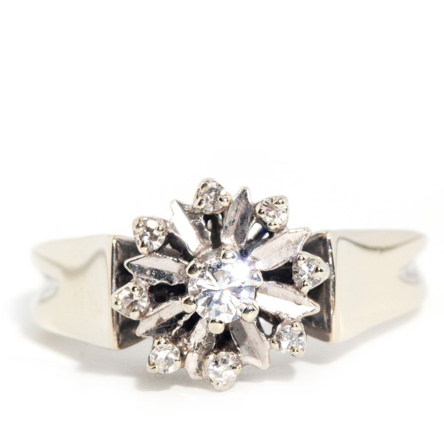Vintage Diamond Flower Cluster 18ct Ring ,