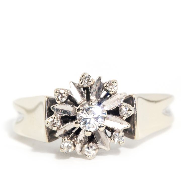 Vintage Diamond Flower Cluster 18ct Ring ,