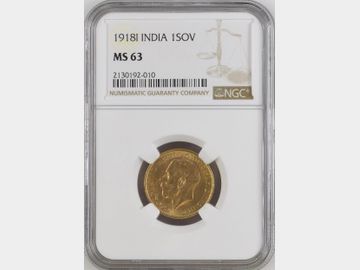 1918 GEORGE V INDIA MINT GOLD SOVEREIGN MS63