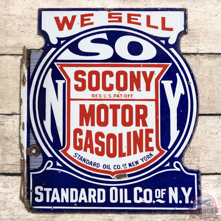 We Sell Socony Motor Gasoline DS Porcelain Flange Sign