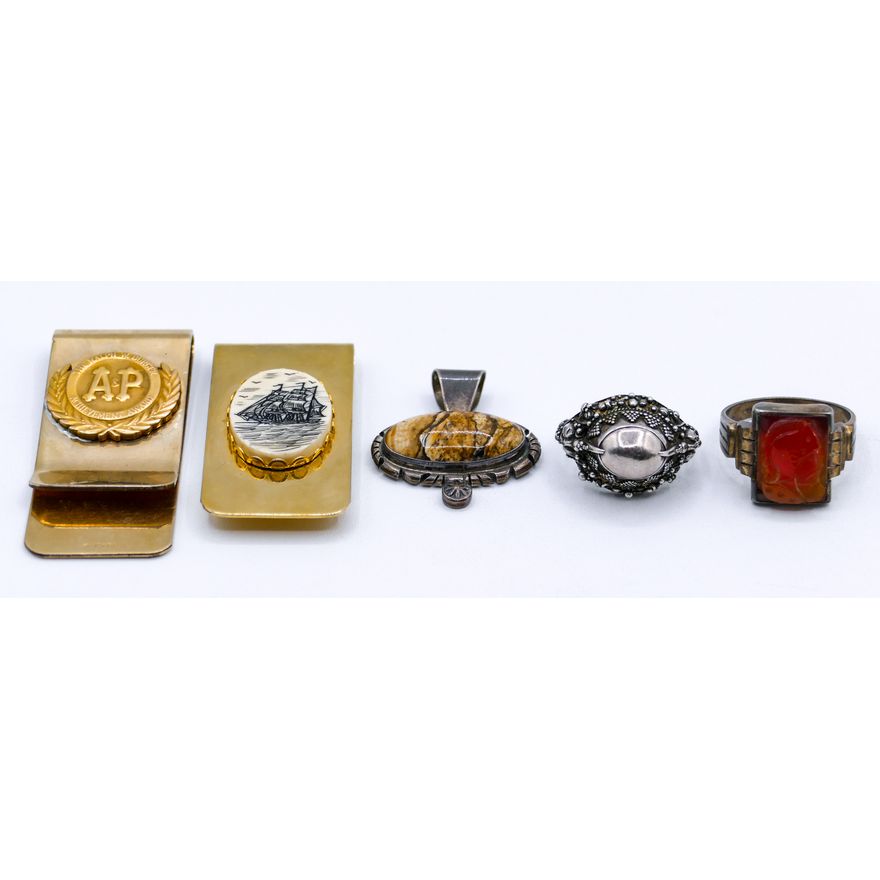 Box Vintage Sterling Rings & Money Clips