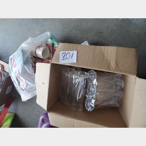 Plastic party glasses, napkins and other supplies