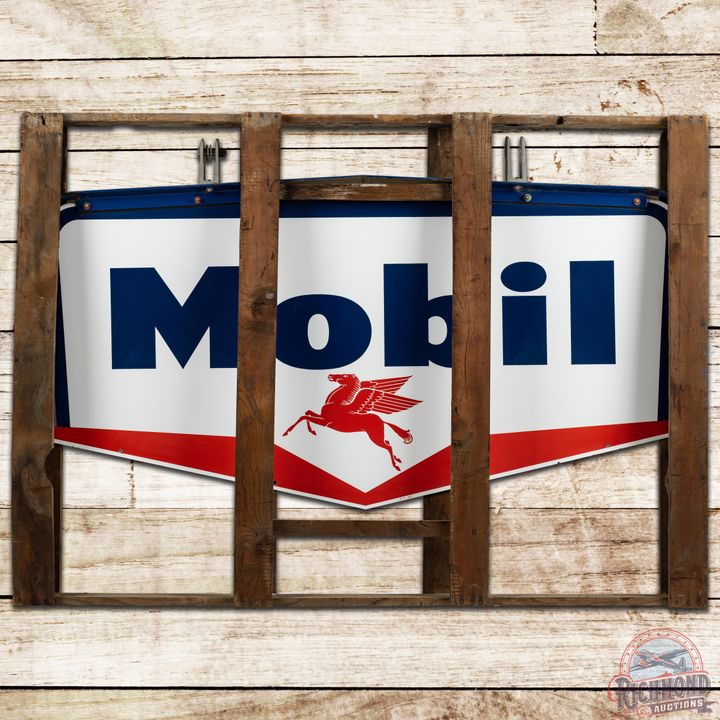 NOS 5' Mobil Guillotine DSP Sign w/ Bracket & Original Crate - 9.75