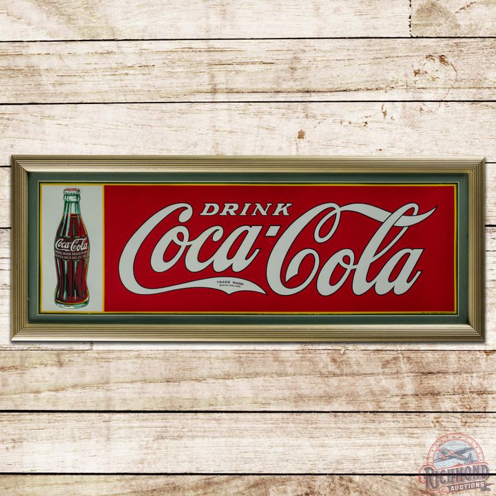 1933 Drink Coca Cola Framed Embossed SS Tin Sign w/ Christmas Bottle