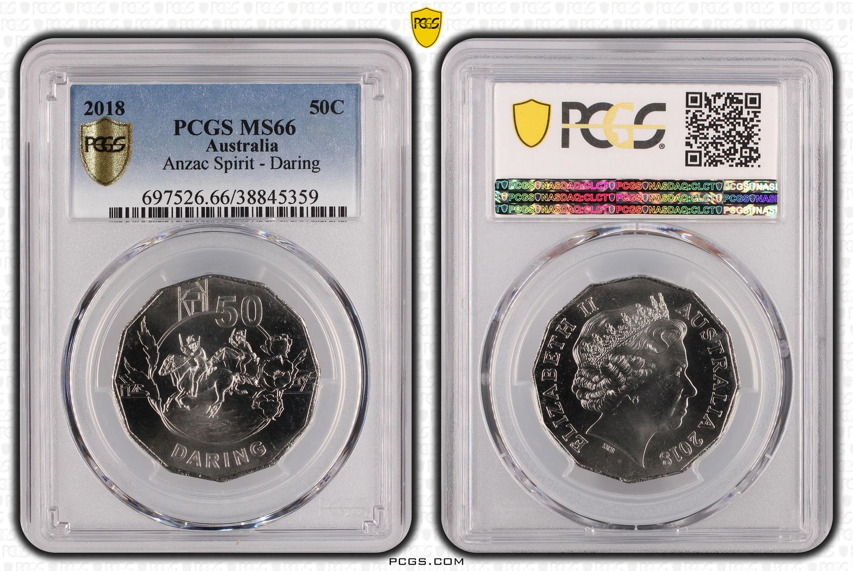 2018 Australia Fifty Cent, 50c Anzac Spirit - Daring PCGS - MS66 -359