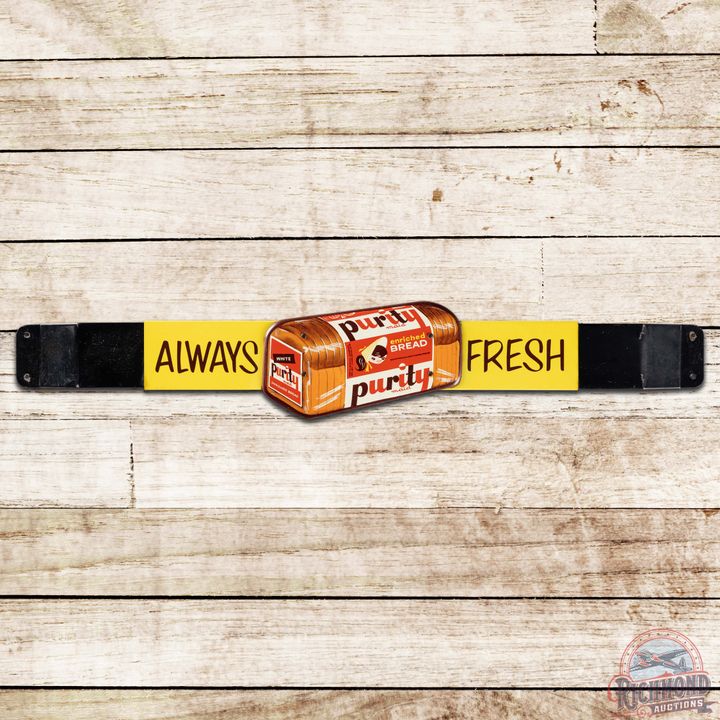 Purity Enriched Bread "Always Fresh" SS Tin Door Push Sign w/ Loaf