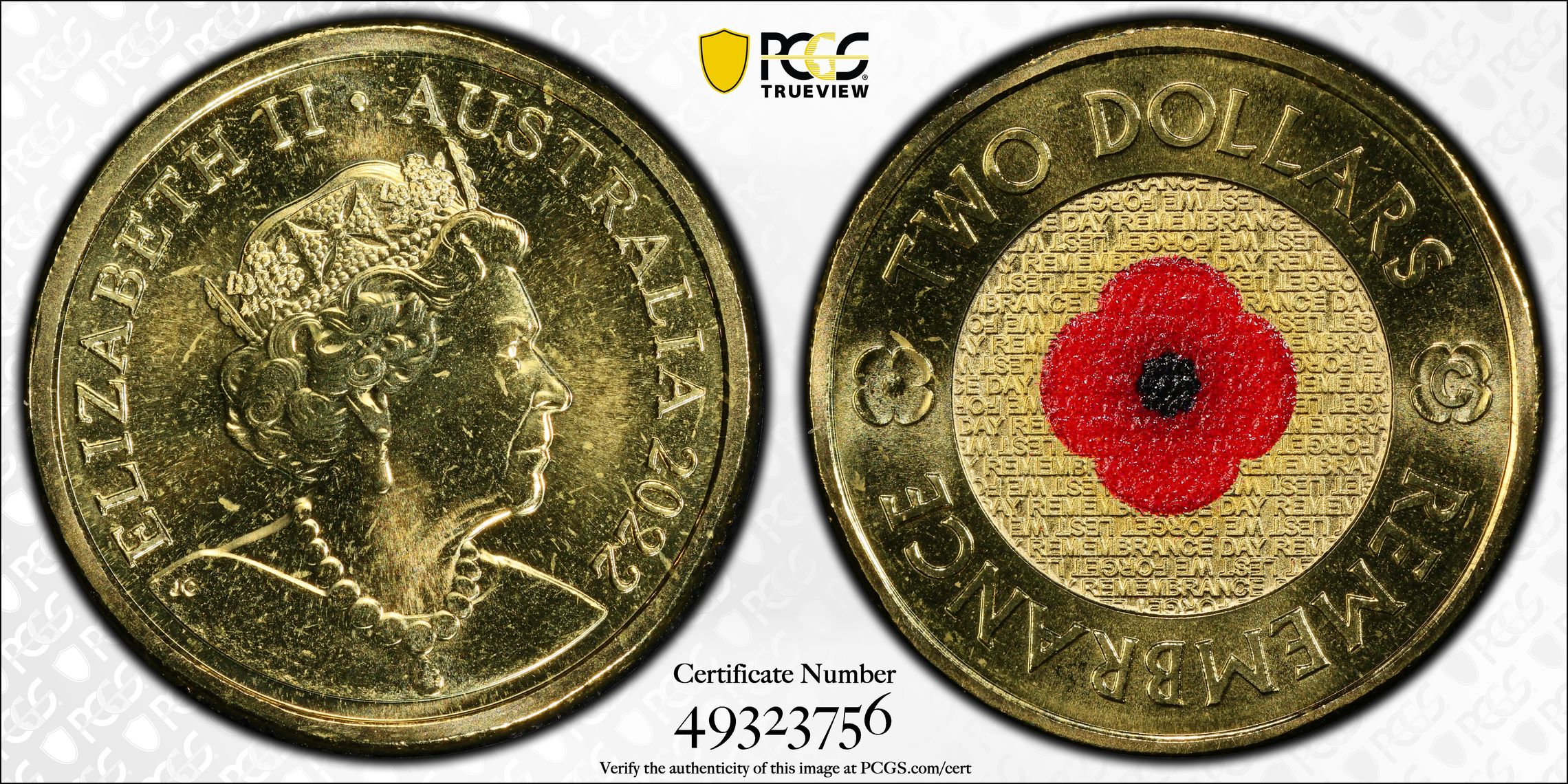 Remembrance Day Colourised, Two Dollar, 2022-C, PCGS MS67