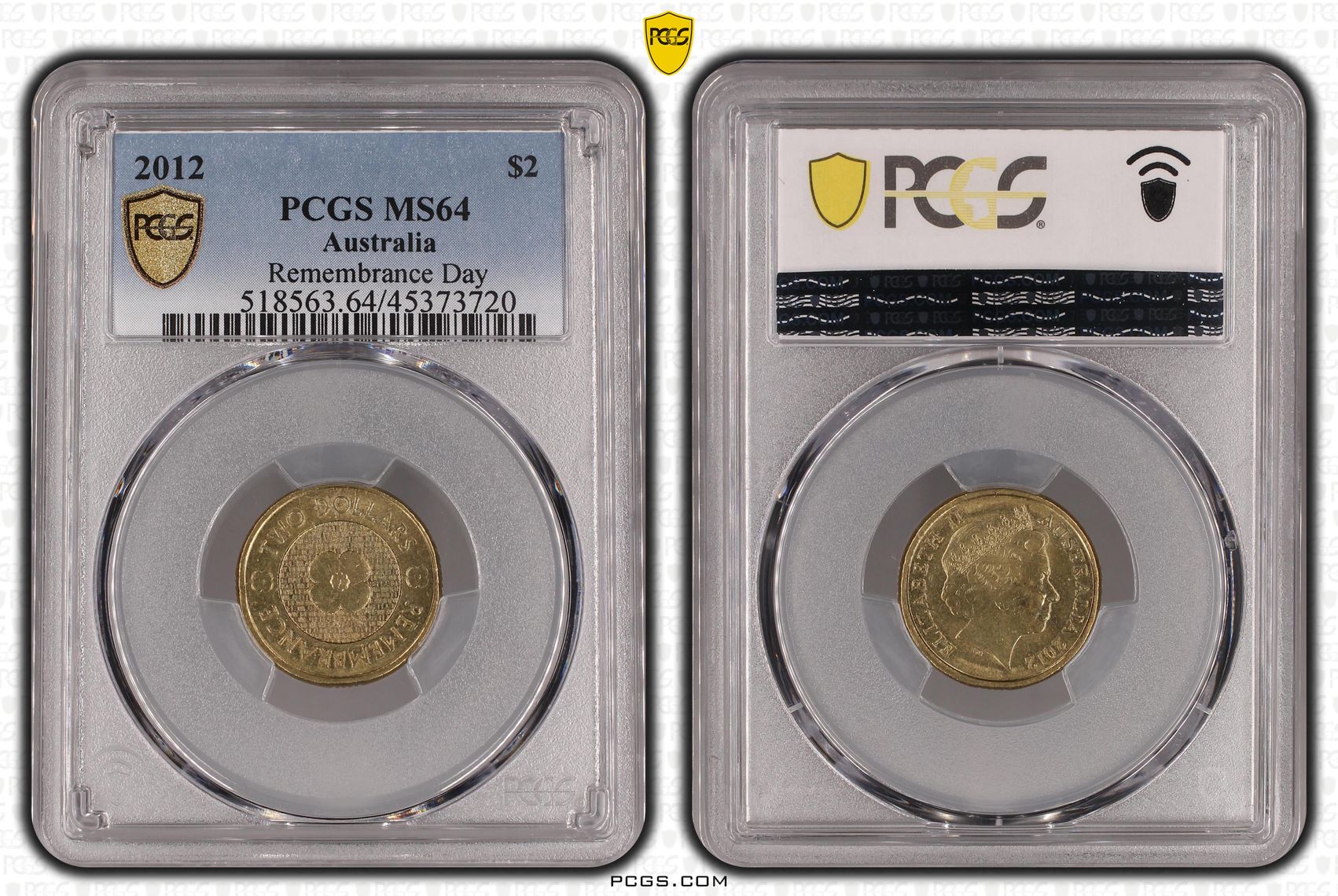 Elizabeth II, Remembrance Day, Two Dollar, 2012, PCGS MS64